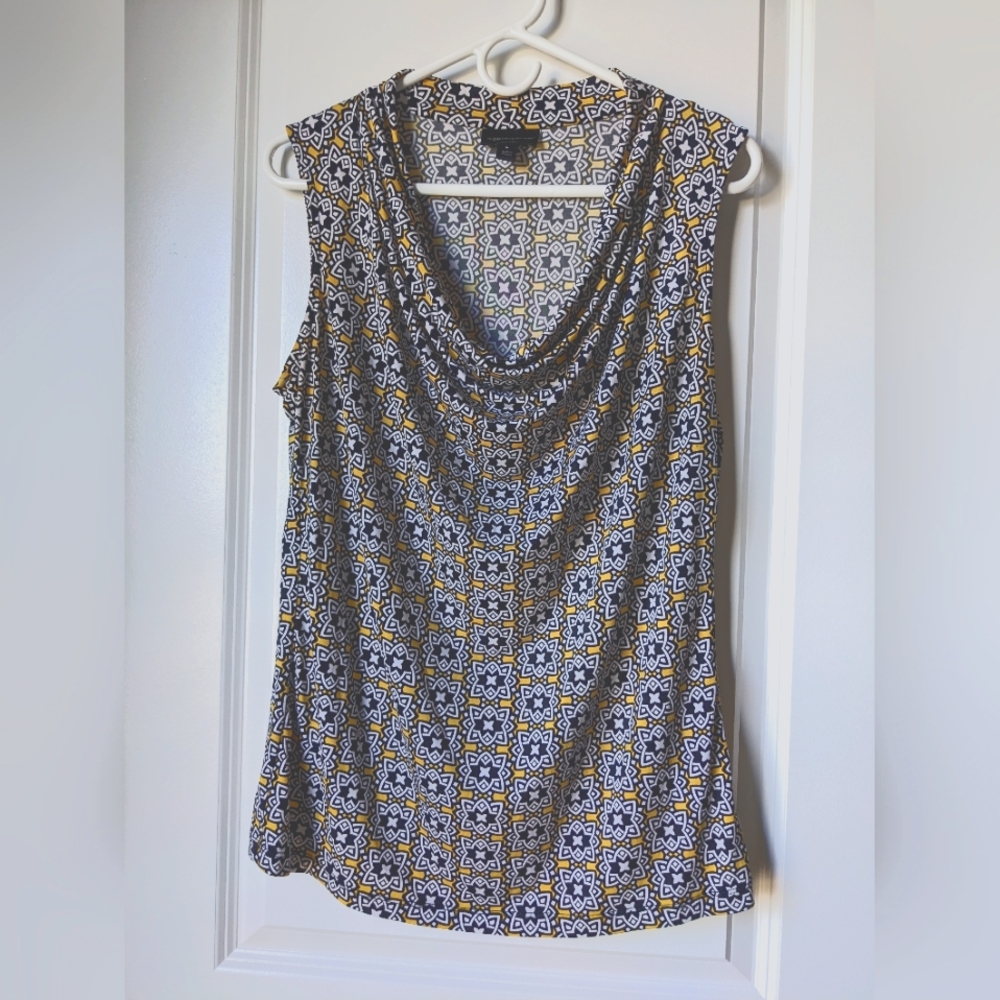Worthington sleeveless top black & yellow geometric design sz L
